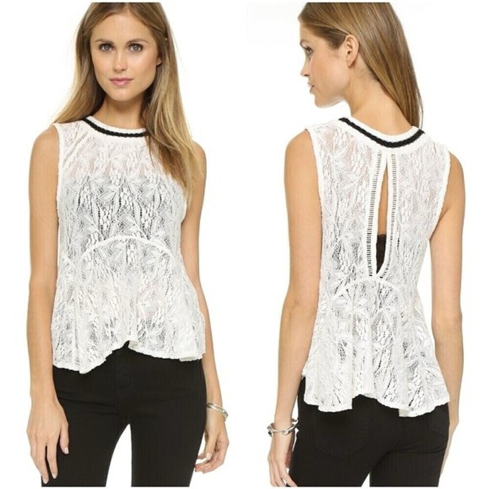 Free People Ivory Maisie Lace All Star Peplum Tank Flare Size XS Coquette Preppy